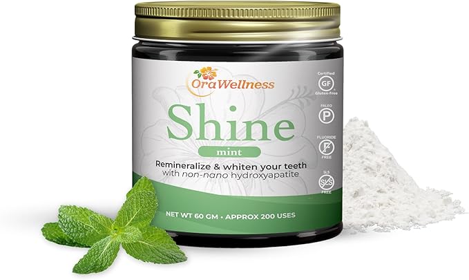 Shine Remineralizing Tooth Powder with Hydroxyapatite, Made in The USA, Fluoride Free Tooth Repair, Natural Teeth Whitening Powder, Teeth Polish & Stain Remover, Mint