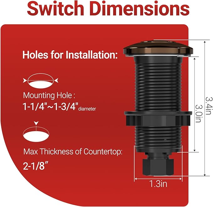 APIELE Garbage Disposal Air Switch Kit, Sink Top Push Button Switch for Food Waste Disposer, UL Listed 3.6" Long On/Off Air Button (Black Bronze)