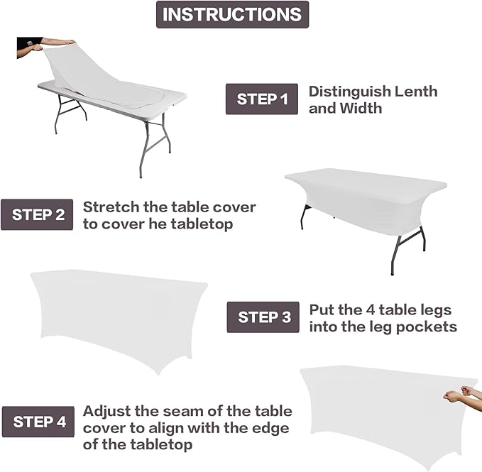 IVAPUPU 4FT Spring Table Cloth for Rectangular Fitted Events Stretch White Table Covers Washable Cover Spandex Tablecloth Protector for Party, Wedding, Cocktail, Banquet, Festival