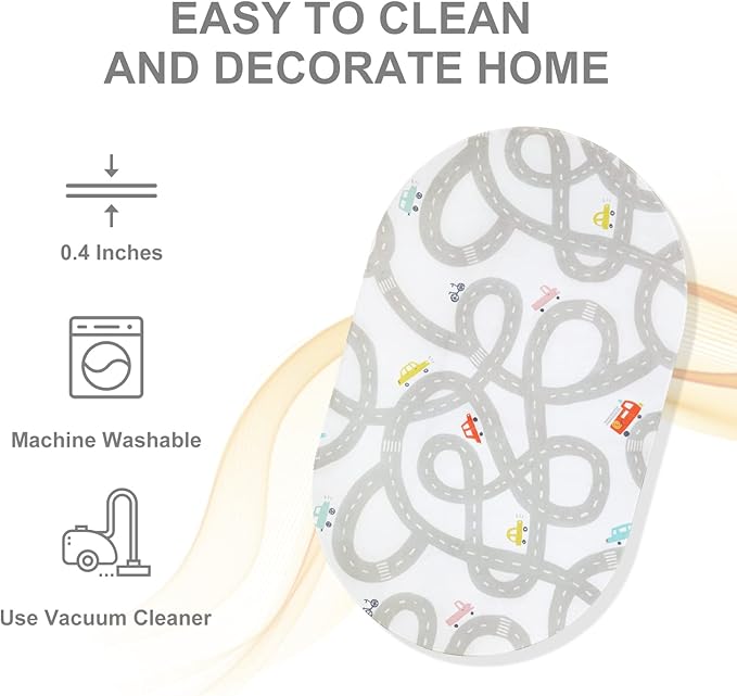 STARUIA Road Traffic Kids Rug Children Playing with Cars Playmat 3x5 Ft, Washable Play Carpet for Kids Playroom, Non-Slip Have Fun Safe Baby Nursery Rug for Toddler Boy's Bedroom Game Room Grey