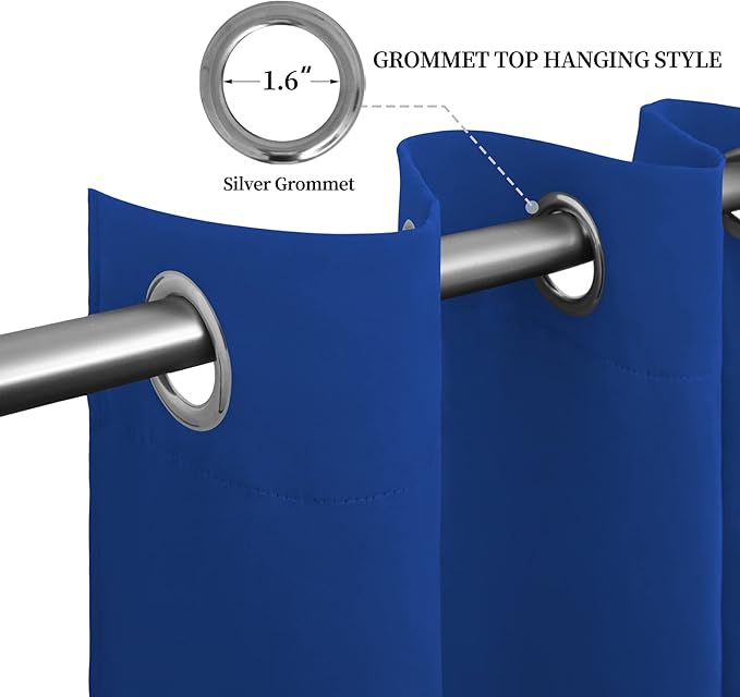 Easy-Going Blackout Curtains for Bedroom, Solid Thermal Insulated Grommet and Noise Reduction Window Drapes, Room Darkening Curtains for Living Room, 2 Panels (52x96 in,Classic Blue)
