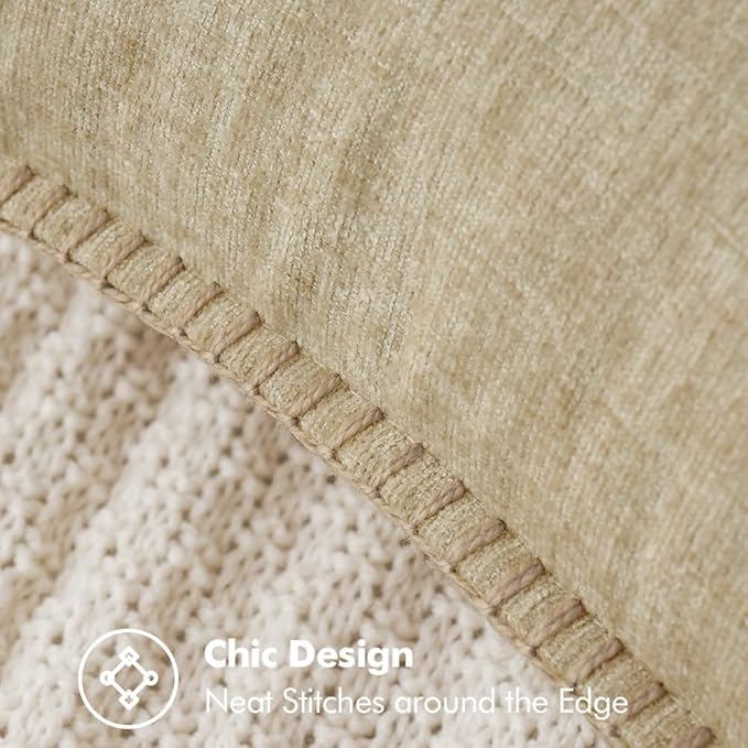 MIULEE Pack of 2 Couch Throw Pillow Covers 18x18 Inch Beige Farmhouse Decorative Pillow Covers with Stitched Edge Soft Chenille Solid Dyed Spring Pillow Covers for Sofa Bed Living Room