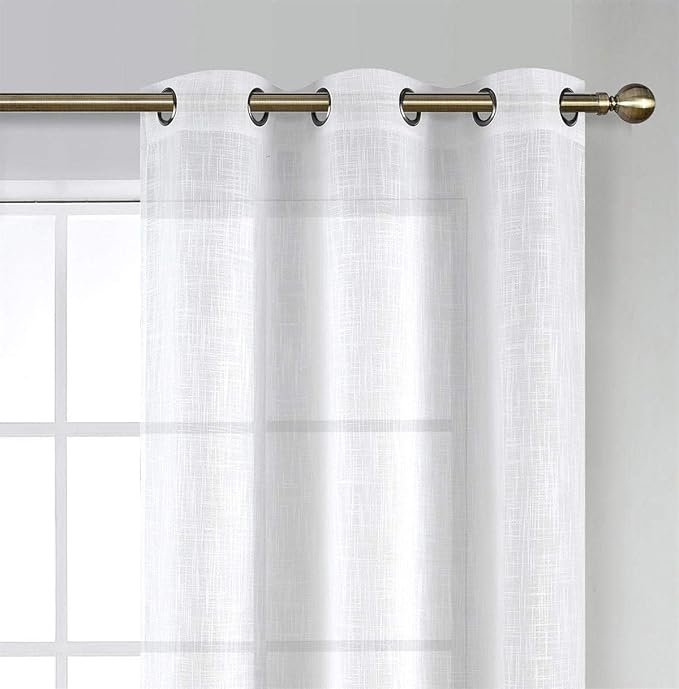 MIUCO Sheer Curtains 84 Inch Long White Living Room Curtains Semi Voile Sheer Panels Linen Textured Grommet Curtains Window Curtain Panels, 37 x 84 Inches Length Set of 2 Drapes
