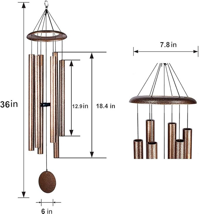 36 Inch Wind Chimes for Outside Deep Tone Sound Like Church Bell Memorial Christmas Copper Vein Thickness of Tube is 2.1mm Taiwan Made
