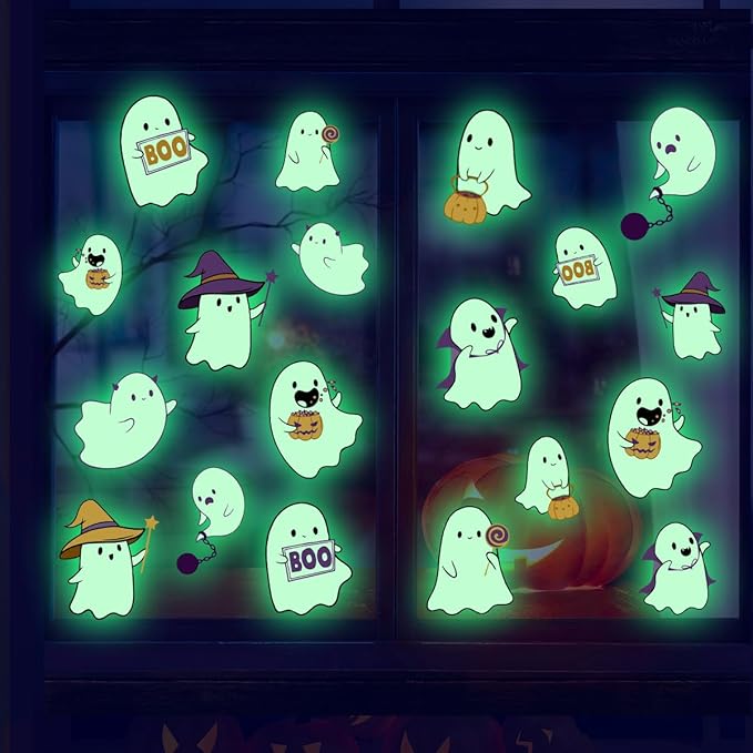 Glow in The Dark Halloween Window Clings Luminous Pumpkin Ghost Window Stickers Decor for Halloween Theme Party Decorations