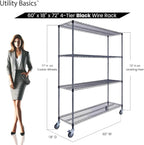 60"x18"x72" Black Premium Metal Steel Wire Shelving 4-Tier NSF 3200 LBS MAX Capacity Heavy Duty Storage Rack for Garages, Commercial Spaces, Hospitals, & Schools w/Premium Wheels
