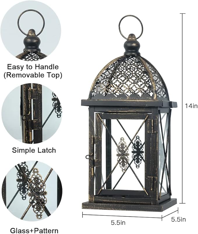 NEEDOMO 14.4" Outdoor Lantern, Large Vintage Lanters Decorative Indoor with Clear Glass, Metal Candle Lantern Decor for Home, Table, Patio, Front Porch, Rustic Farmhouse Wedding Shelf