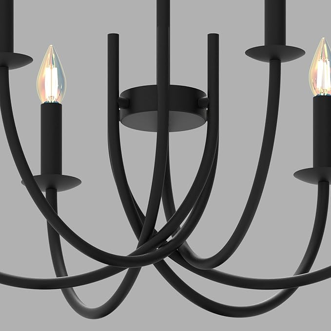 Black Dining Room Chandelier, LED Hanging Lamp Ceiling, Modern Round Candle Pendant Light Fixtures for Farmhouse Living Room Bedroom Kitchen Island (Black-C 6Lights)