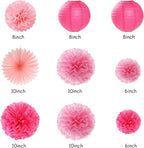 Hot Pink Birthday Party-Decorations Paper-Flowers - 14pcs Happy Banner Girl Lanterns Tissue Pom Poms,Women Streamers Garland Fans,21st 18th Princess Baby Sweet 16 Pretty Hanging Supplies Decor Hugfond