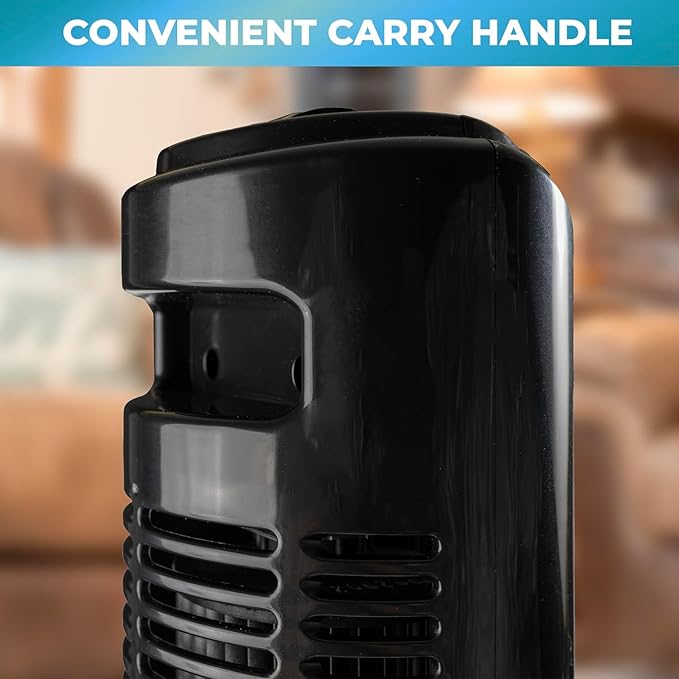 Comfort Zone 32-Inch Bladeless Tower Fan with 3 Speeds, 90° Oscillation, Portable Indoor Stand Fan with Built-In Carry Handle – Quiet Cooling for Bedroom, Black