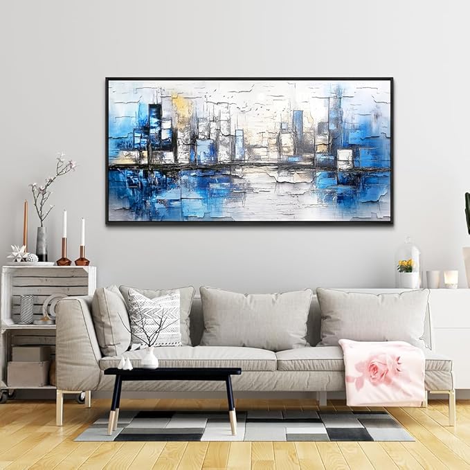 ZUITINGHUA Black Framed Canvas Wall Art For Living Room Large Wall Decor For Office Bedroom Decorations Blue Landscape Pictures Abstraction Paintings Artwork Aesthetic Mural Home Decor 30x60 In