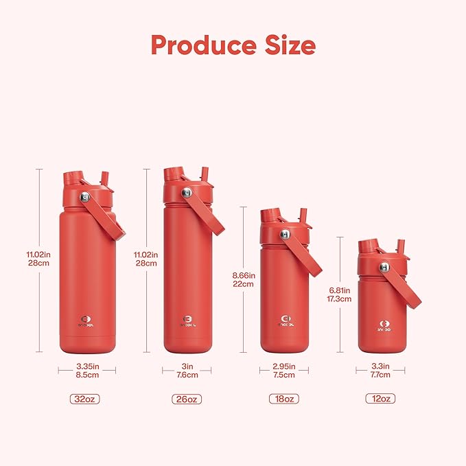 Insulated Water Bottle with Straw Stainless Steel Water Bottle, Leak-Proof, BPA-Free, Double Wall Vacuum Keeps Cold for 24 Hours for Sports, Travel, School (32 oz, Tawny Orange)