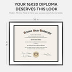 Homeforia Diploma Frame 16x20 Black, High End Metal 16 x 20 Black Certificate Frames with Mat 14 x 17, 20x16 Document Frame Matted to 14x17, Award Graduation Frames, Tempered Glass, Wall Kit, Set of 1