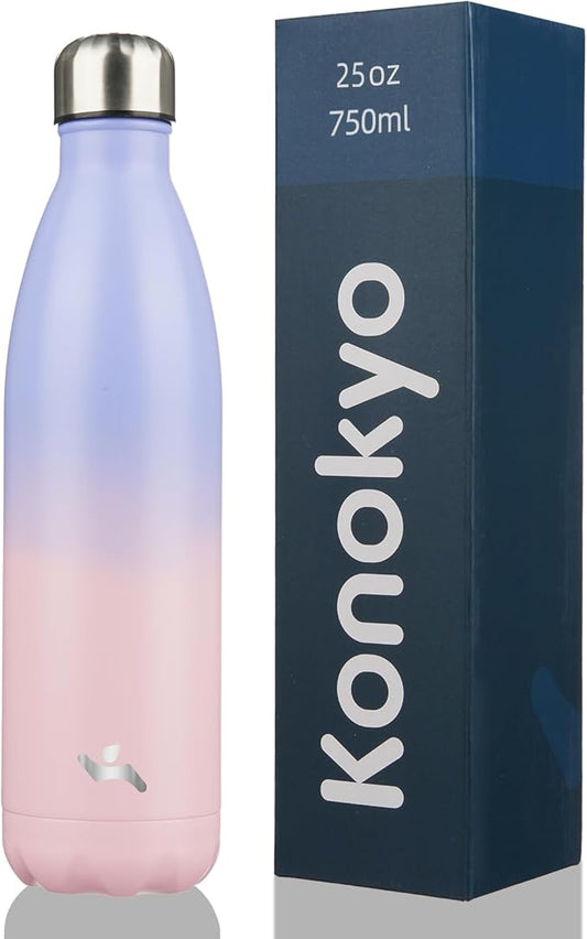 Insulated Water Bottles,25 oz Double Wall Stainless Steel Vacumm Metal Flask for Sports Travel,Pastel Sunset