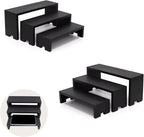 Display Wood Risers Wooden Stand 3 Tier Black Wood Racks Decorative Rectangular, 2 Set 6 Piece Cupcake Stands Cologne Perfume Organizer Dessert Showcase(Black)