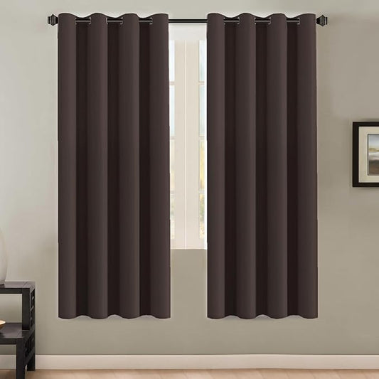 H.VERSAILTEX Thermal Insulated Blackout Curtains - Antique Copper Grommet Top Window Drapes - Chocolate Brown - 52" W x 72" L - (Set of 2 Panels)