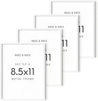 HAUS AND HUES 8.5x11 White Metal Picture Frames - Features Premium Aluminum, Shatterproof Plexiglass - Perfect for Diplomas, Documents, Certificates (8.5x11 in, White, Set of 4)