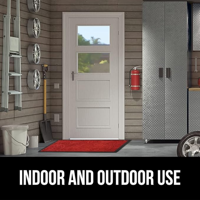 GORILLA GRIP 100% Waterproof All-Season WeatherMax Doormat US Designed Natural Rubber, Stain and Fade Resistant, Low Profile Indoor Outdoor Door Mats, Easy Clean Patio Mat, 17x29, Red Vintage Wine
