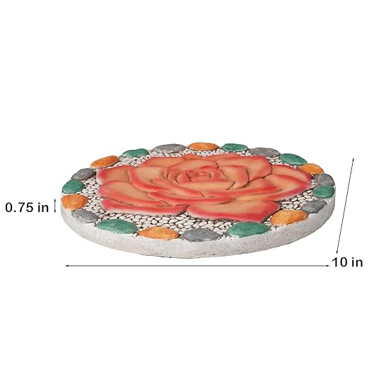 Decorative Rose Garden Stepping Stone - Stepping Stones Outdoor with Colorful Pebble Border, 10x10 inches