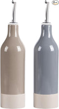 famiware Milkyway 16oz Ceramic Olive Oil Dispenser Bottle, Olive Oil and Vinegar Dispenser Bottle Set of 2 with Stainless Steel Pourers, Suitable for Storage Liquids, Dark Gray and Cinnamon Brown