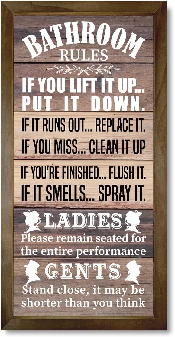 Rustic Bathroom Decor Rules Wood Sign, Frame Western Bathrooms Decors, Farmhouse Bathroom Décor, Rustic Bathrooms Door Rules Décor Sign