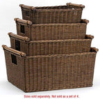 The Basket Lady Pole Handle Wicker Storage Basket, Extra Large, 20 in L x 16 in W x 10 in H, Antique Walnut Brown