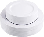 FLOWERCAT 60PCS White Plastic Plates - Heavy Duty White Disposable Plates for Birthday Party/Wedding -serve for 30 guests Include 30PCS 10.25" Dinner Plates & 30PCS 7.5" Dessert Plates for Party