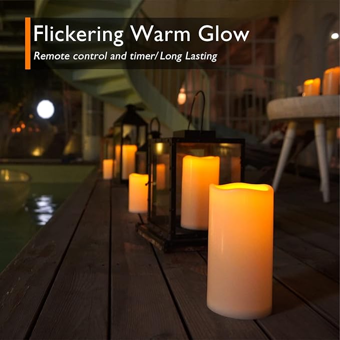 Homemory 10" x 4" Large Waterproof Outdoor Flameless Candles with Remote Control and Timer, Battery Operated Flickering LED Pillar Candles for Outdoor Larterns, Porch, Long Lasting, Set of 2