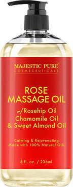 MAJESTIC PURE Rose Massage Oil for Massage Therapy - Refreshing, and Relaxing - Natural Oils - for All Skin Types - Men and Women - 8 fl oz