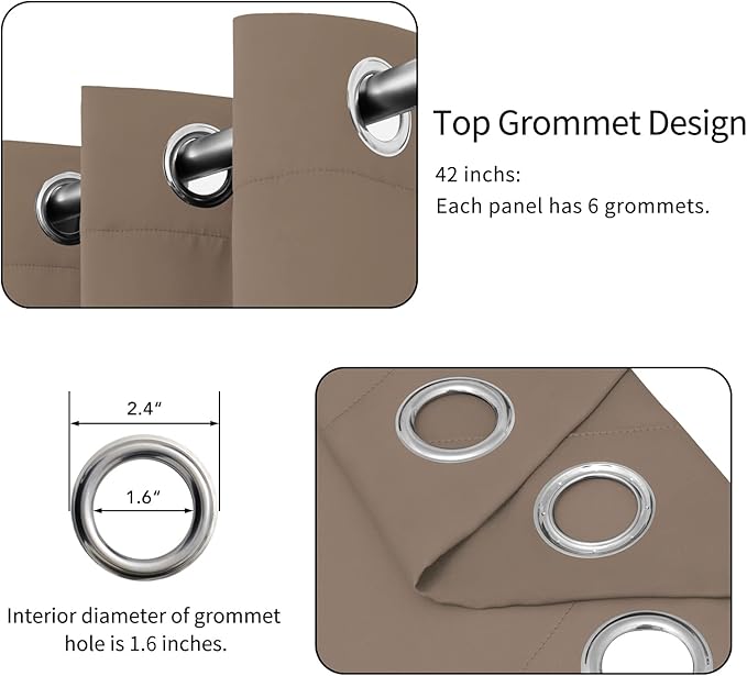 Easy-Going Blackout Curtains for Bedroom, Solid Thermal Insulated Grommet and Noise Reduction Window Drapes, Room Darkening Curtains for Living Room, 2 Panels(42x72 in, Camel)