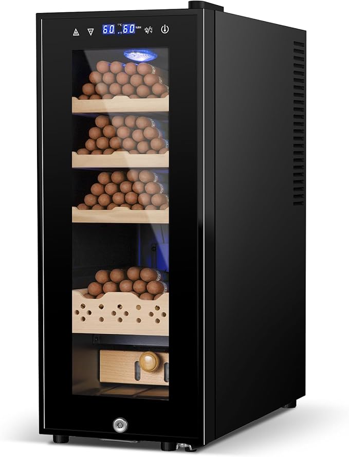 Cigar Electric Humidor, 35L 250 Counts Large Capacity Thermostatic Electric Cigar Cooler Cabinet with Digital LED Screen, Safety Lock,Smart Humidity & Temp Control, Gifts for Men