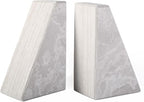 Marble Bookends for Heavy Books, Decorative Book Ends for Shelves, Durable and Heavy-Duty Bookends for Hardback Book & CDS, Off-White Unique Books Stopper & Holder, Set of 2