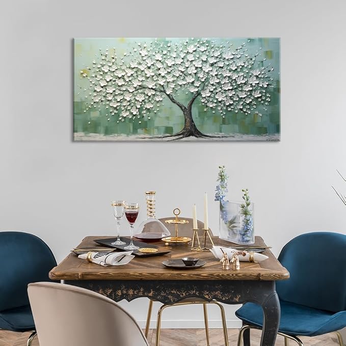 LASMOND Turquoise Tree of Life Wall Art for Living Room Canvas Prints Artwork Modern Abstract Bedroom Office Painting Decor (40x20 Inches)