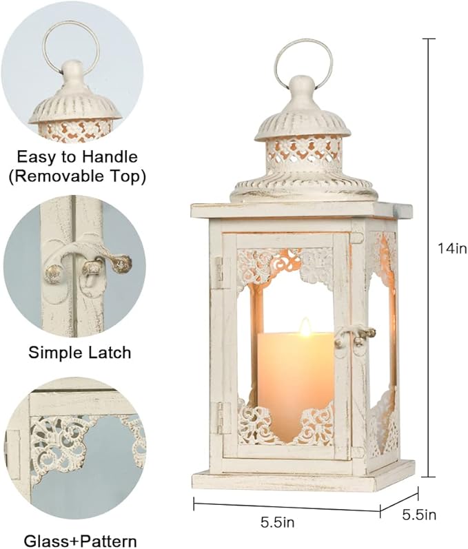 NEEDOMO Large Lanterns Decorative Indoor, 14'' Vintage Outdoor Lanterns with Clear Glass, Metal Candle Holder Lantern Rustic Farmhouse Shelf Decor for Indoor Outdoor Events Wedding and Party