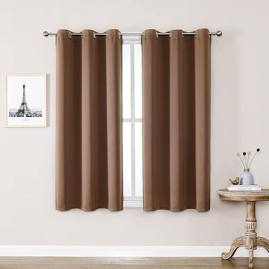 ChrisDowa Grommet Room Darkening Curtains for Bedroom and Living Room - 2 Panels Set Thermal Insulated Blackout Curtains (Cappuccino, 38W x 45L)