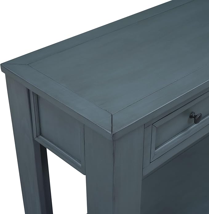 Solid Wood Console Table, Long Sofa Table Entryway Table with 4 Drawers and Bottom Shelf for Hallway Living Room Couch Table,Fully Assembled (63" Navy)
