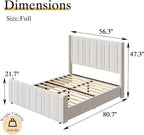 HOMBCK Full Bed Frame Upholstered Bed with Vertical Channel Tufted Headboard & Footboard/Wooden Slats/No Box Spring Needed/Easy Assembly, Cream