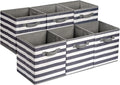 Amazon Basics Cube Organizer Storage Bins Handles, Collapsible Fabric, Pack of 6, 13"x13"x13", White/ Light Grey Stripe