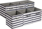 Amazon Basics Cube Organizer Storage Bins Handles, Collapsible Fabric, Pack of 6, 13"x13"x13", White/ Light Grey Stripe