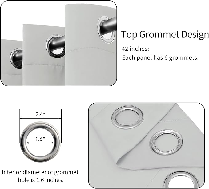 Easy-Going Blackout Curtains for Bedroom, Solid Thermal Insulated Grommet and Noise Reduction Window Drapes, Room Darkening Curtains for Living Room, 2 Panels (42x45 in, Greyish White)