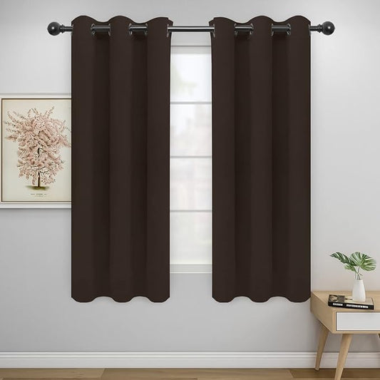 Easy-Going Blackout Curtains for Bedroom, Solid Thermal Insulated Grommet and Noise Reduction Window Drapes, Room Darkening Curtains for Living Room, 2 Panels(46x63 in, Dark Brown)