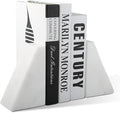Marble Book Ends Decorative, Unique Bookends for Shelves, White Stone Bookends Holds Heavy Books, Weighted Book Holder Stopper for Home Office Desk Bookshelf Decoration, Set of 2