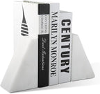 Marble Book Ends Decorative, Unique Bookends for Shelves, White Stone Bookends Holds Heavy Books, Weighted Book Holder Stopper for Home Office Desk Bookshelf Decoration, Set of 2