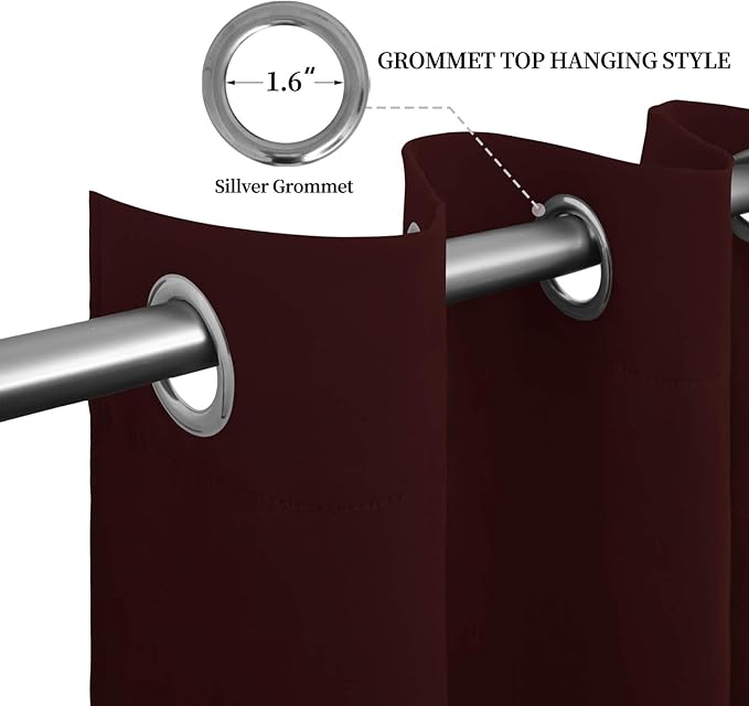 Easy-Going Blackout Curtains for Bedroom, Solid Thermal Insulated Grommet and Noise Reduction Window Drapes, Room Darkening Curtains for Living Room, 2 Panels (52x46 in,Wine)