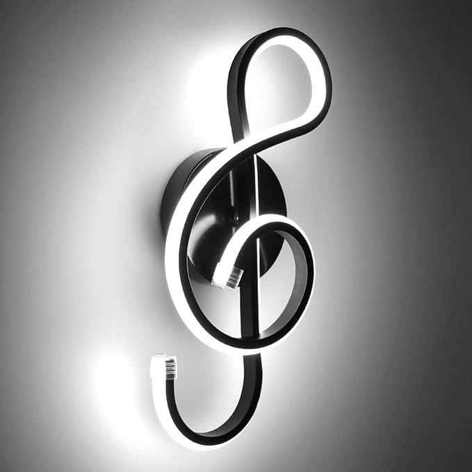 XEYOU 22W Modern Wall Sconce Lighting Indoor LED Creative Wall Light Fixture Music Symbol Art Decoration Wall Lamp for Living Room Bedroom Stair Corridor (Black 6000Kelvin)