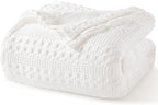 PHF 100% Cotton Waffle Weave Blanket Twin Size, Soft Lightweight Breathable Cozy Summer Blankets for Bed, Luxury Aesthetic Woven Bedding for Home Decor, 66"x90", White