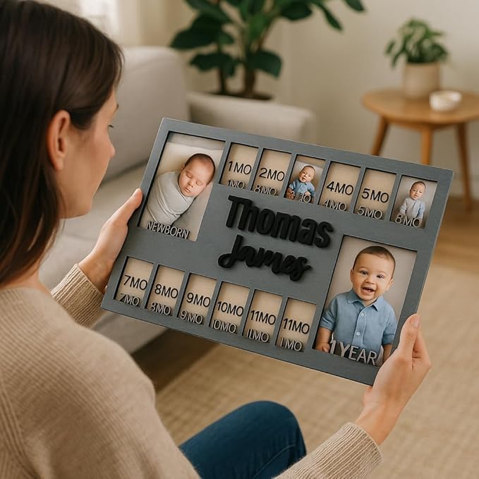 Newborn picture frame - 12 months photo display - Personalized frame - Gift for new mom - Baby photo album- Baby portrait (Newborn)