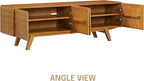 NTC Sapa Mid-Century Modern Solid Wood TV Stand 4-Door Media Console with Carved Geometric Fronts for TVs up to 75", Effortless Assembly, Teak Look