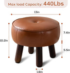 Small Foot Stool, Round Faux Leather Pouf Ottoman Foot Rest, Footstool Ottomans with Rubber Legs Under Desk, 13''L x 13''W x 10.2''H, Footrest for Couch, Living Room, Bedroom, Hallway, Brown