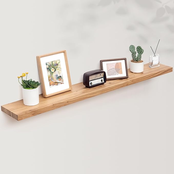 Axeman Floating Shelves for Wall, Rustic Elm Wood 56''W x 8" D Wall Shelf with Invisible Bracket, Large Long Wall Mounted Storage Shelves for Living Room, Bedroom, Kitchen, Bathroom Decor, Natural